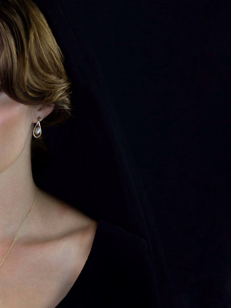 Drop pearl & diamond stud earrings - 9ct gold