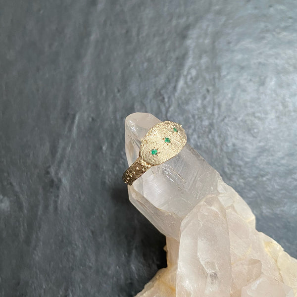 Triple emerald star 9ct gold ring