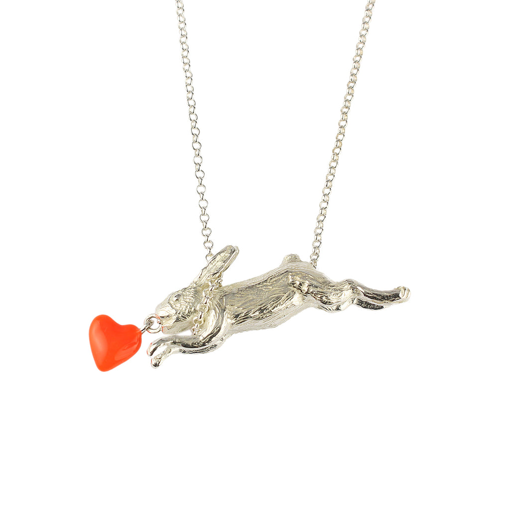 Rabbit chasing heart necklace
