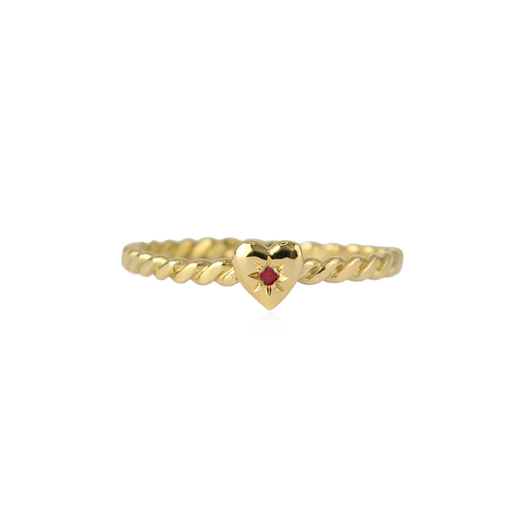 Tiny Heart Ring Gold with Ruby