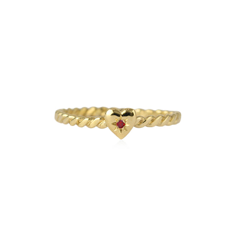 Tiny Heart Ring Gold with Ruby