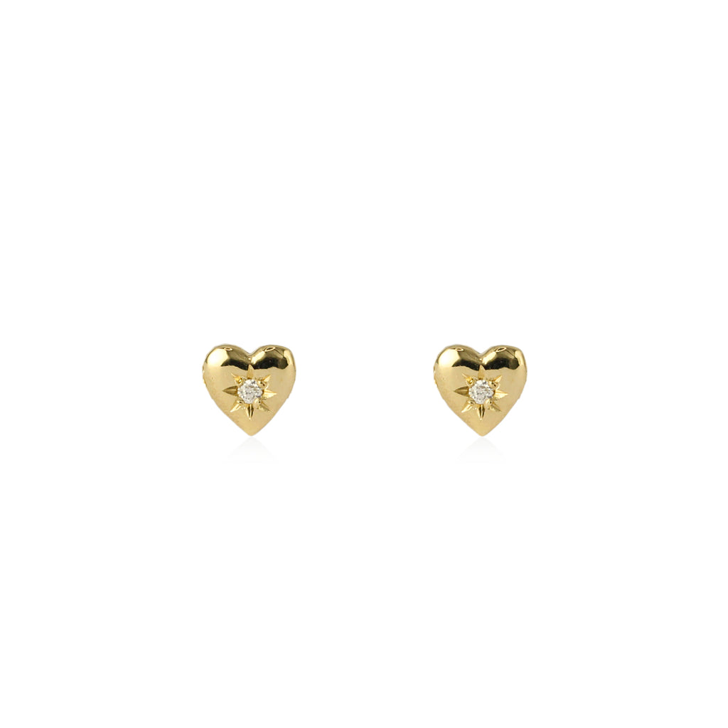 Tiny Heart Stud Earrings Gold with Diamond