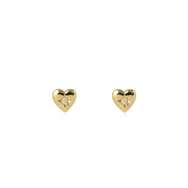 Tiny Heart Stud Earrings Gold with Diamond