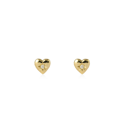 Tiny Heart Stud Earrings Gold with Diamond