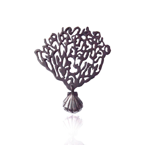 MOMOCREATURA Black Coral & Shell Single Earring Silver Product Shot Main