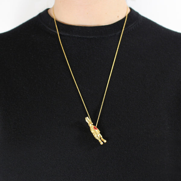 Hole in Heart Rabbit Necklace Gold