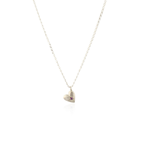 birthstone heart necklace amethyst February silver