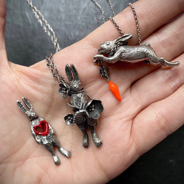 Eat and Vomit (Rabbit & Carrot) Necklace Silver & Resin