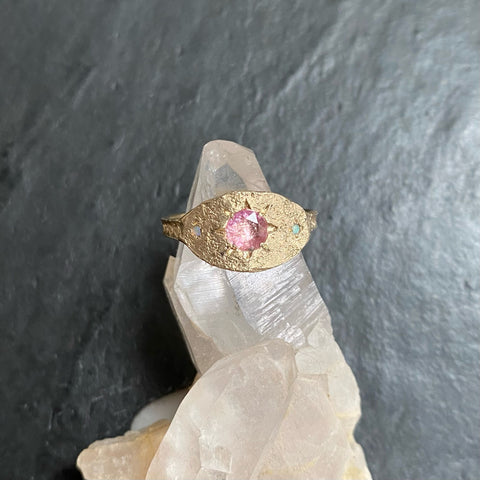 Pink sapphire and opal 9ct gold ring