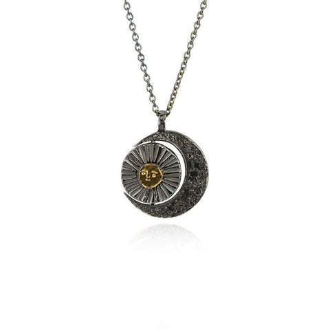Crescent moon & sun/moon gold x oxidised silver