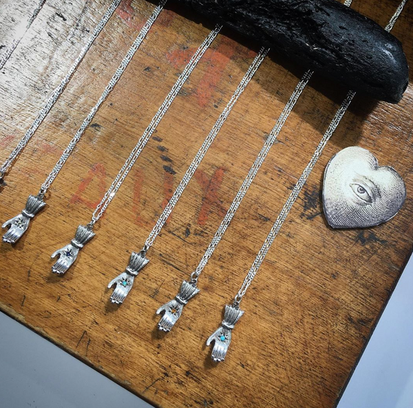 Birthstone hand pendant silver