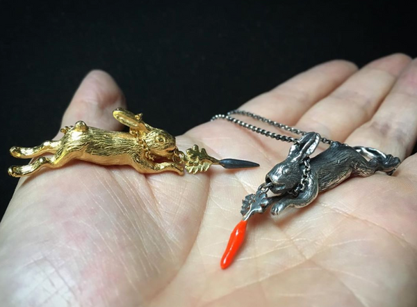 Eat and Vomit (Rabbit & Carrot) Necklace Silver & Resin