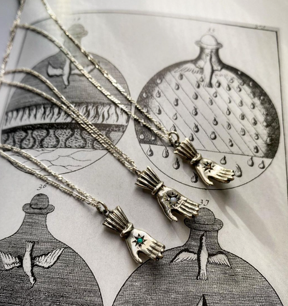 Birthstone hand pendant silver