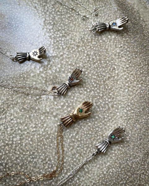 Birthstone hand pendant gold