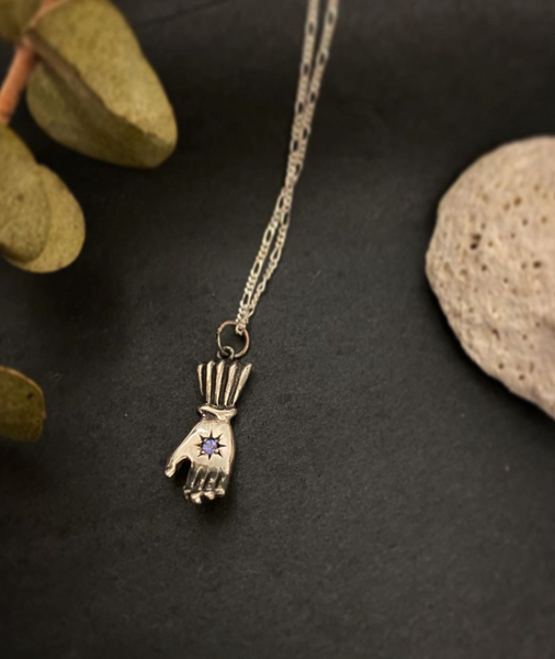 Birthstone hand pendant silver