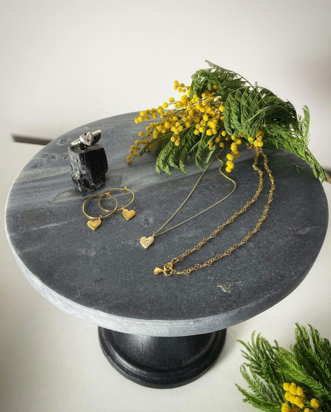 Double heart birthstone necklace gold