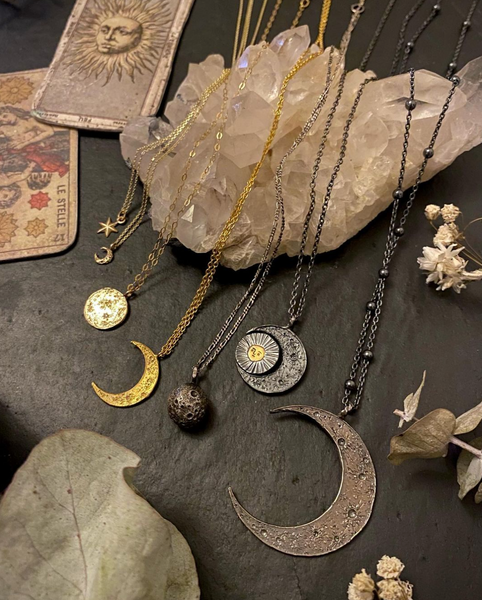 Crescent moon & sun/moon gold x oxidised silver