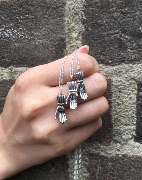 Birthstone hand pendant silver