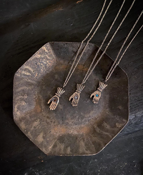 Birthstone hand pendant silver