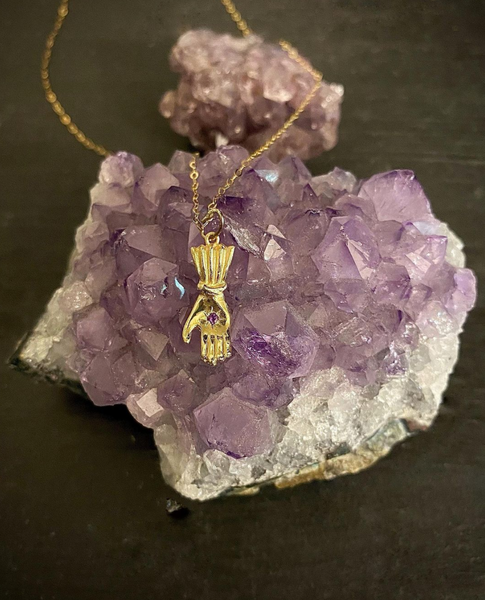 Birthstone hand pendant gold