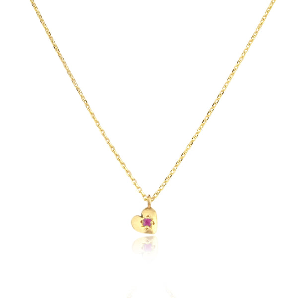 Tiny Heart Necklace Gold with Ruby