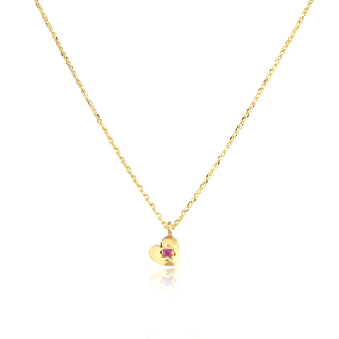 Tiny Heart Necklace Gold with Ruby