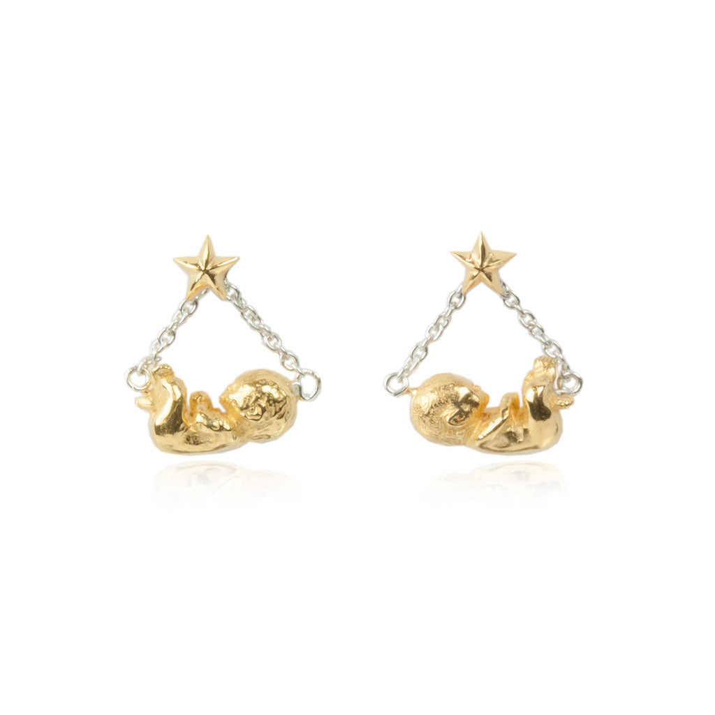 MOMOCREATURA Baby & Star Swinging Earrings Silver X Gold