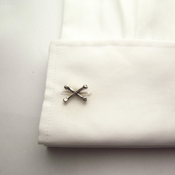 Crossbones Cufflinks Silver on Shirt