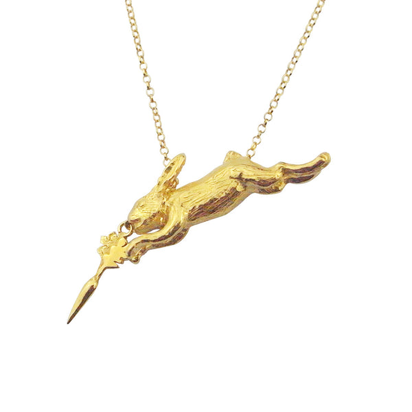 Rabbit and Carrot Necklace Gold Product Shot Main