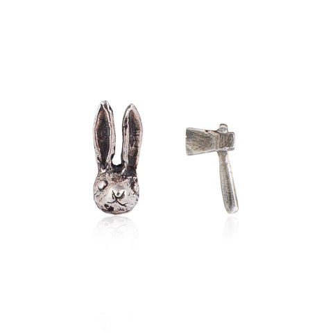 Rabbit head and Axe Earrings Silver