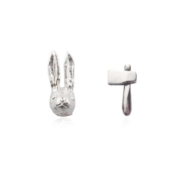 Rabbit head and Axe Earrings Silver