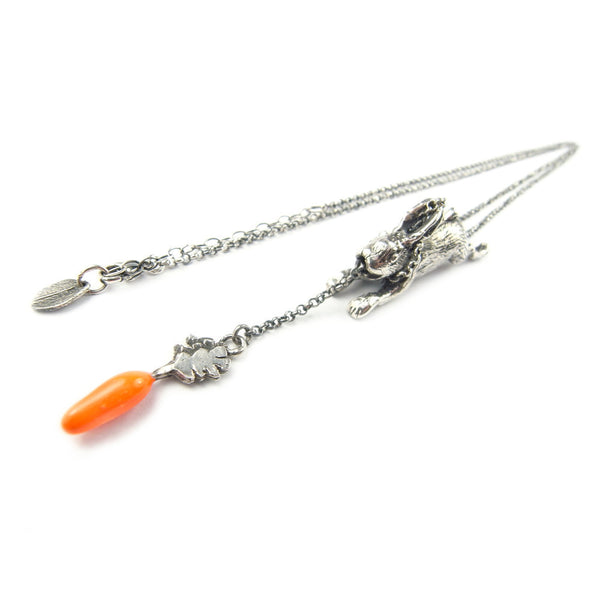 Rabbit and Carrot Necklace Silver Resin Product Shot Sub