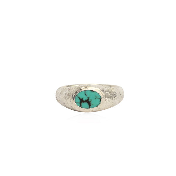 Rustic turquoise signet ring small