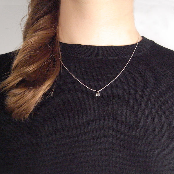 tiny heart necklace silver star set diamond