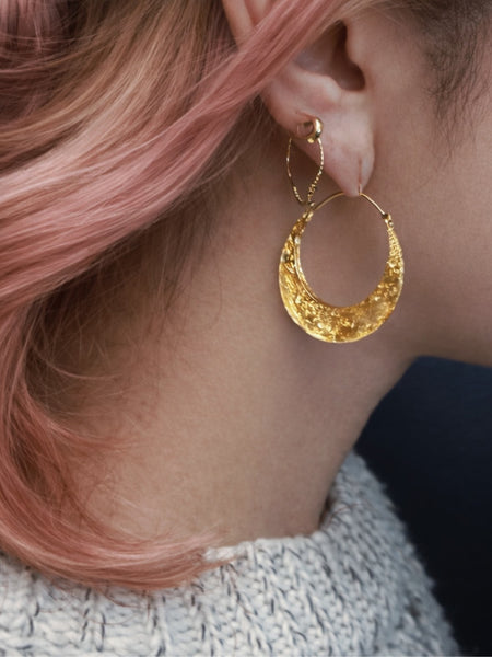 Large crescent moon hoop earrings silver