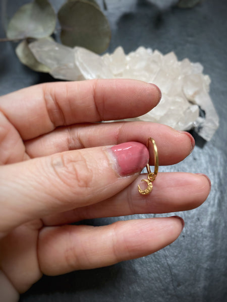 Micro crescent moon hoop earrings