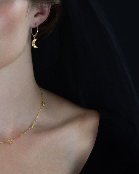 North star and moon hoop earrings