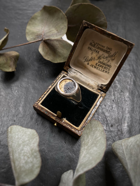 Moon signet ring gold x black