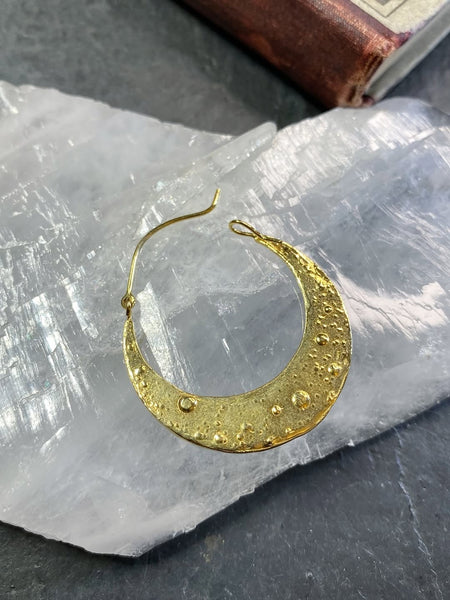 Large crescent moon hoop earrings silver