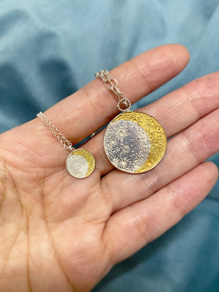 Large Sun & Moon Reversible Disc Necklace Silver x Gold
