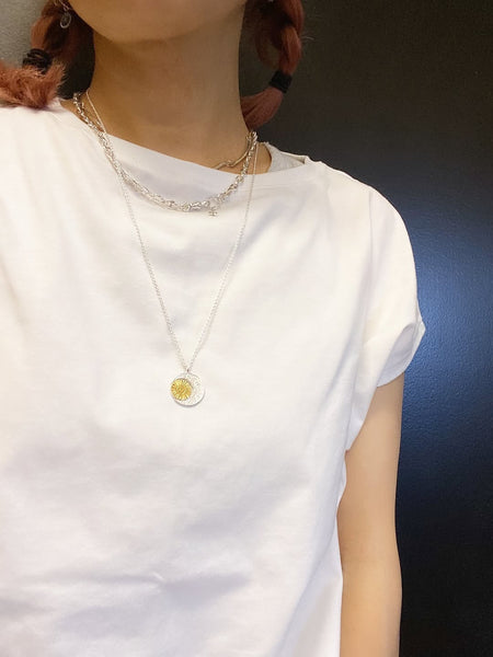 Crescent moon & gold sun/moon necklace Silver x Gold