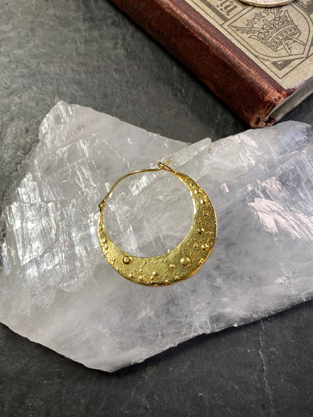 Large crescent moon hoop earrings silver