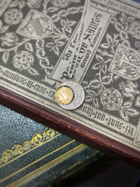 Crescent moon & gold sun/moon necklace Silver x Gold