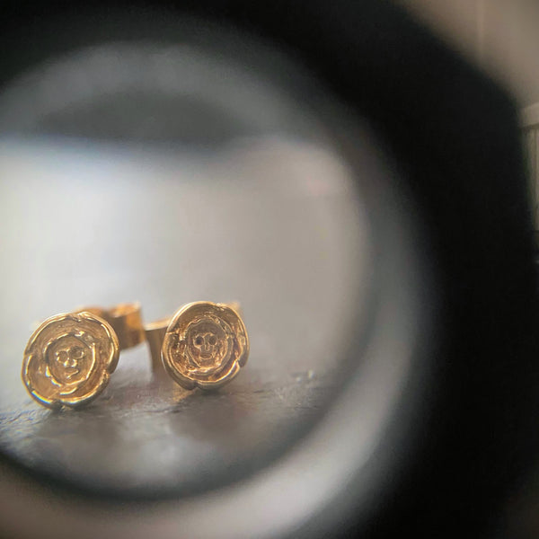 Baby Skull in Rose Earrings