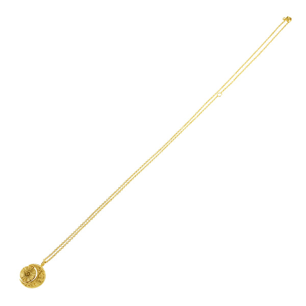 Crescent moon & sun/moon necklace gold