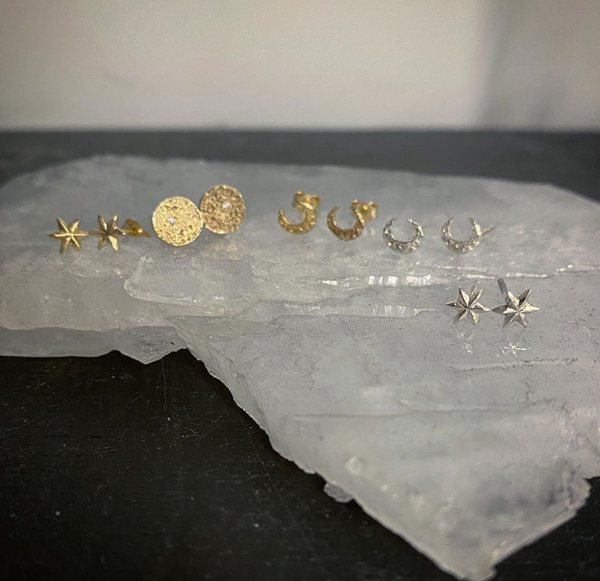 tiny mini gold silver studs moon star