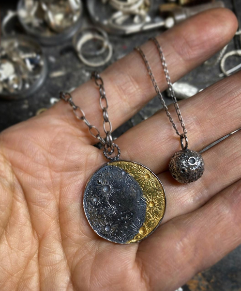Large Sun & Moon Reversible Disc Necklace Silver x Gold