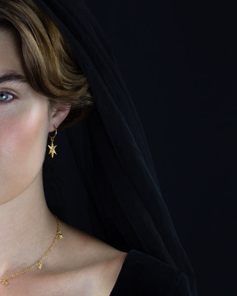 North star and moon hoop earrings