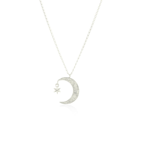Crescent moon & star necklace silver