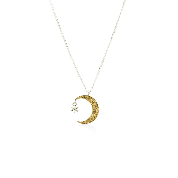 Crescent moon & star necklace silver x gold